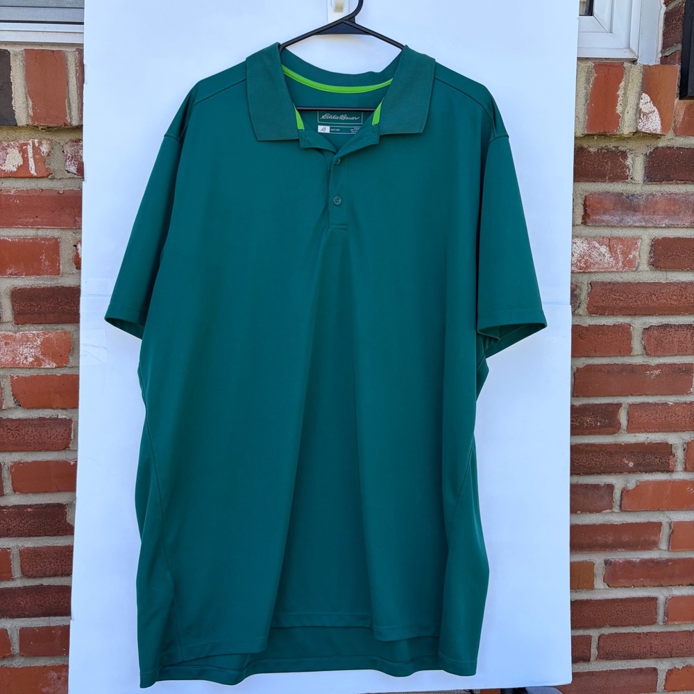Eddie Bauer Motion Mens Polo Shirt T2XL Tall Green Performance Short Sleeve‎